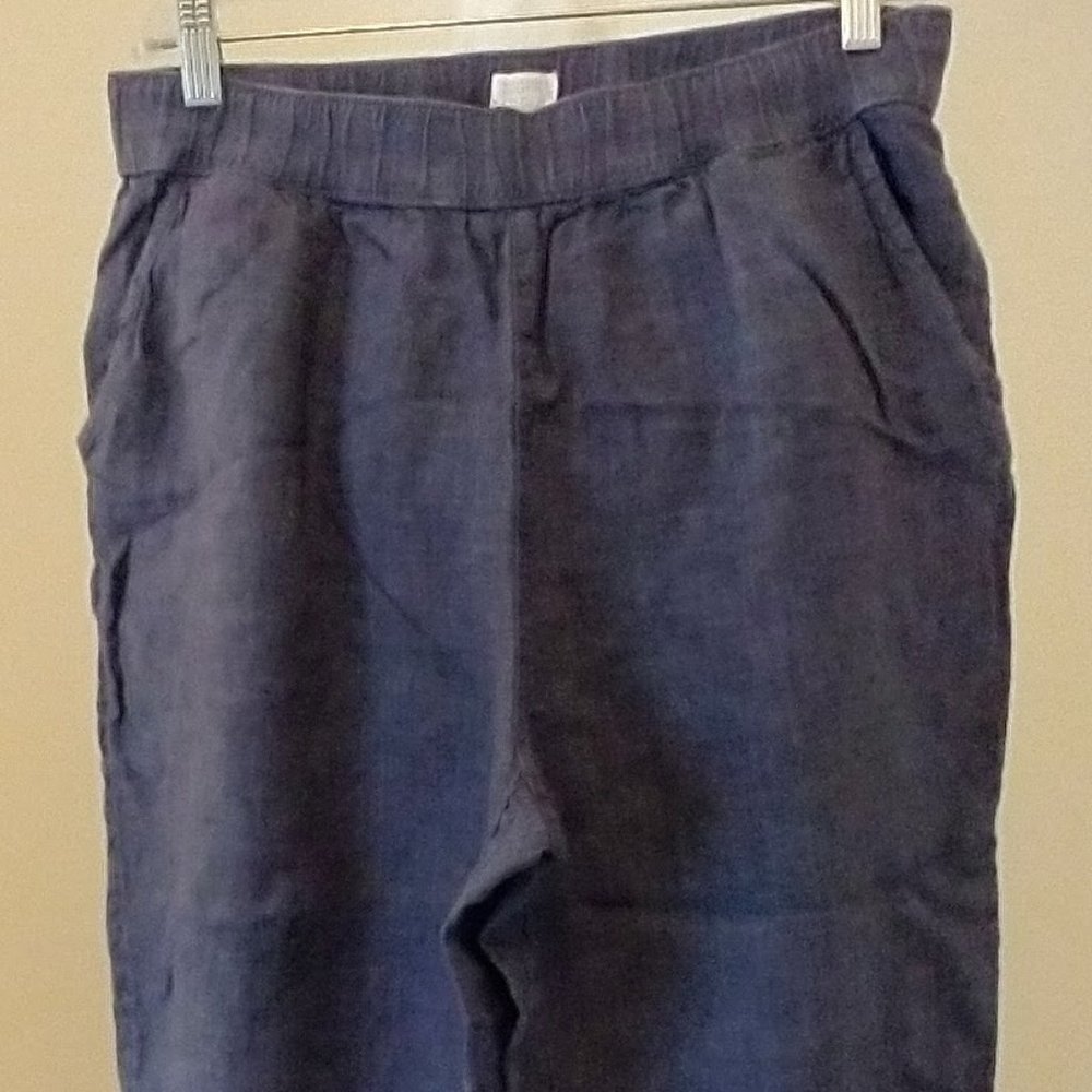 Sigrid Olsen Linen Cuffed Cropped Pants Navy SZ L